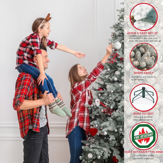 9ft. Pre-Lit Flocked Royal Majestic Spruce Artificial Christmas Tree, Clear Lights
